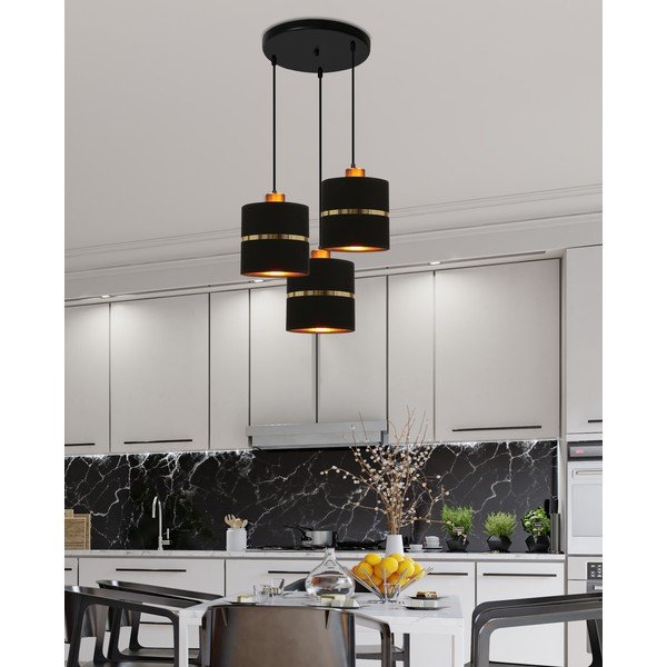 Czarna lampa wisząca z tekstylnym kloszem ø 15 cm Assam – Candellux Lighting-image-1