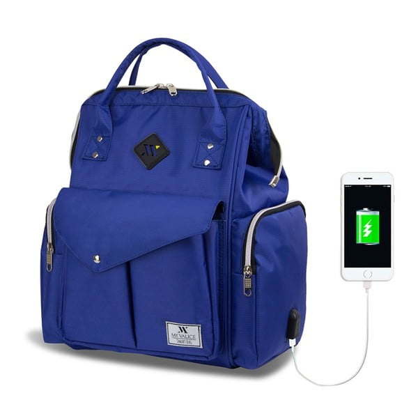 Niebieski plecak dla mam z USB My Valice HAPPY MOM Baby Care Backpack