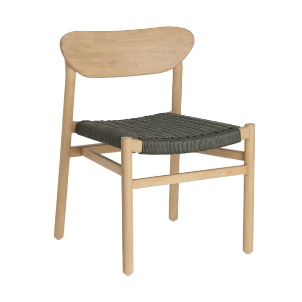 Krzesło ogrodowe z drewna eukaliptusa z ciemnozieloną plecionką Kave Home Galit