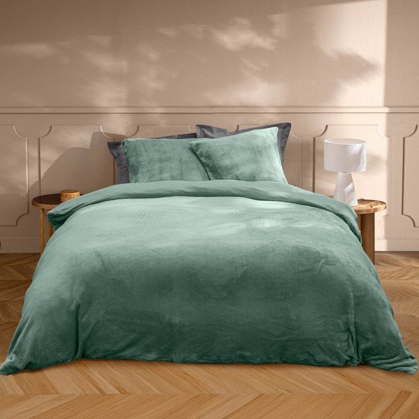 Zielona pościel dwuosobowa z mikfroflaneli 3-częściowa 240x220 cm Flanou – douceur d'intérieur-image-1