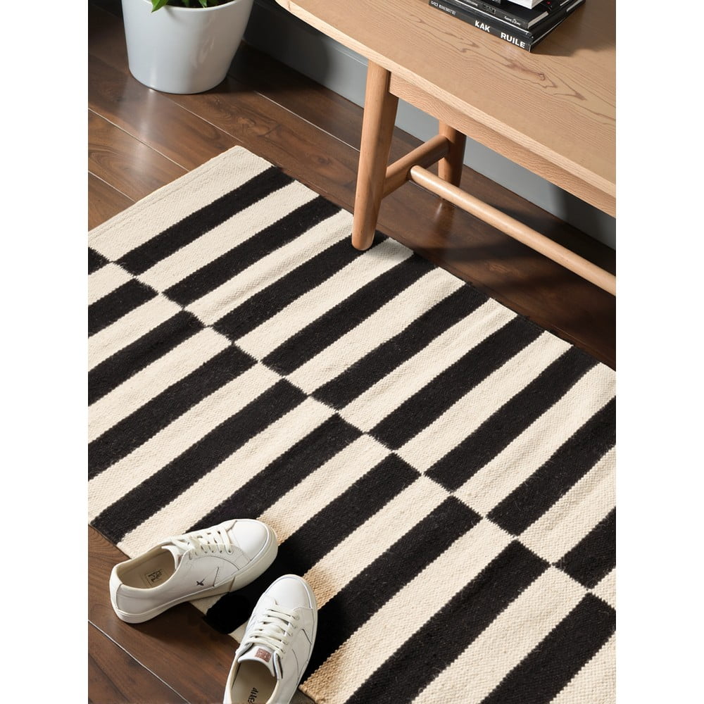 Czarno-biały wełniany dywan dwustronny tkany ręcznie 80x150 cm Donna – Hanse Home (zdjęcie 5)