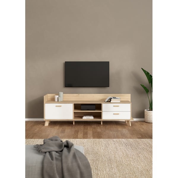 Biało-naturalna szafka pod TV w dekorze dębu 182x62x51 cm Ikast – Tvilum-image-1