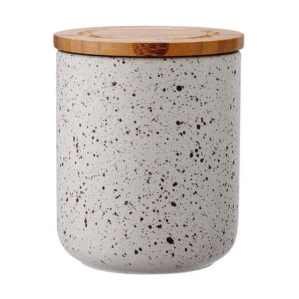 Szary pojemnik ceramiczny z bambusowym wieczkiem Ladelle Speckle, wys. 13 cm
