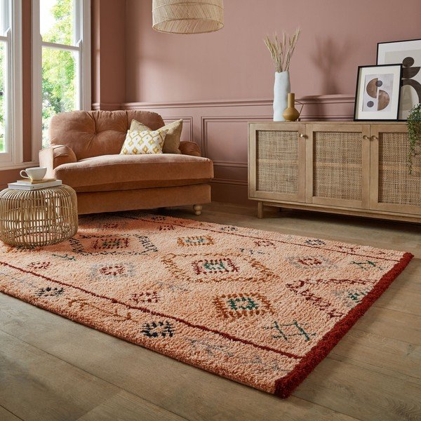 Łososiowy wełniany dywan tkany ręcznie 160x230 cm Moroccan Sahara – Flair Rugs-image-1