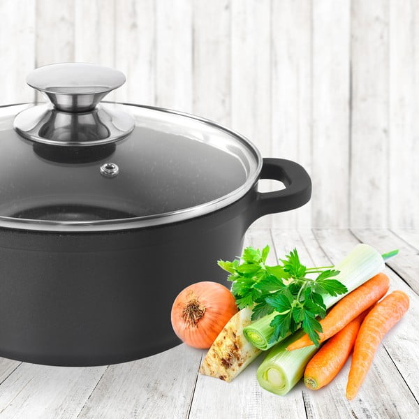 Garnek z powierzchnią nieprzywierającą Pfluon Granit i szklaną pokrywką Orion Grande, ⌀ 20 cm-image-1