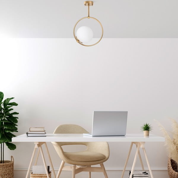 Biała/w kolorze mosiądzu lampa sufitowa ze szklanym kloszem 39x26 cm Dolunay – Opviq lights-image-1