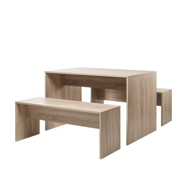 Zestaw stołu do jadalni i dwóch ławek z dekorem drewna dębowego Intertrade Berlin, 118x78 cm