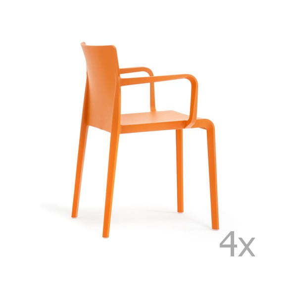 Zestaw 4 pomarańcowych krzeseł z podłokietnikami Pedrali Volt