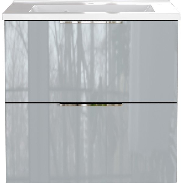 Szara wisząca szafka pod umywalkę z połyskiem 61x61 cm Celano – Germania-image-2
