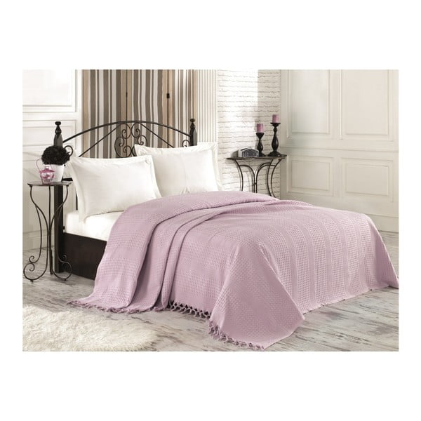 Jasnofioletowa lekka narzuta bawełniana na łóżko Tarra, 220x240 cm