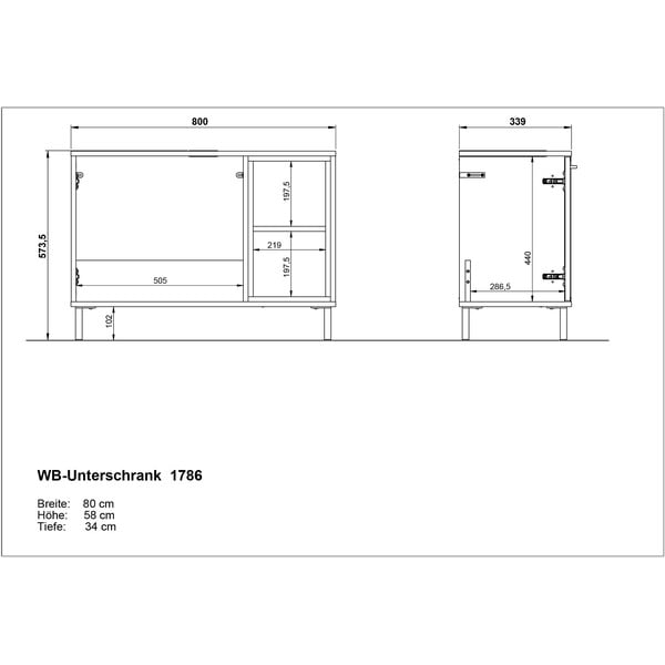 Biała niska szafka pod umywalkę w dekorze dębu 80x57 cm Loria – Germania-image-3