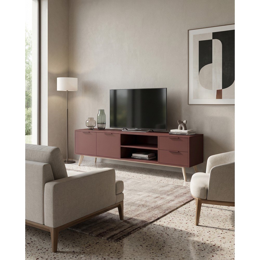 Szafka pod TV z matowym wykończeniem w kolorze terakoty 180x53x40 cm Campus – Marckeric (zdjęcie 5)