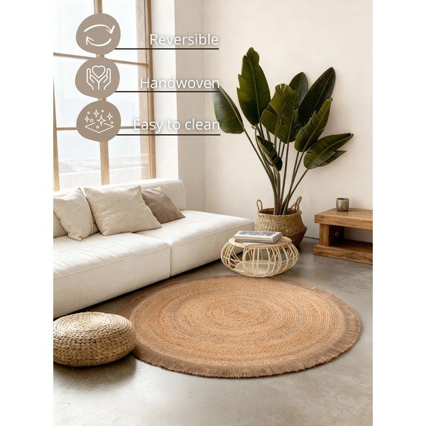 Okrągły dywan z juty dwustronny/tkany ręcznie w naturalnym kolorze ø 150 cm Nuru – Hanse Home-image-4