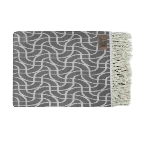 Szaro-brązowy pled bawełniany Grid, 130x170 cm