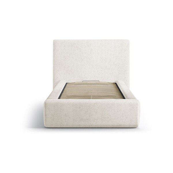 Kremowe tapicerowane łóżko jednoosobowe ze schowkiem i stelażem 90x200 cm Amy – Micadoni -image-3