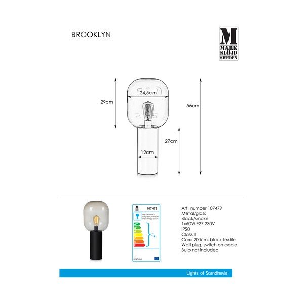 Szara lampa stołowa Markslöjd Brooklyn Smoke, ø 24 cm-image-2