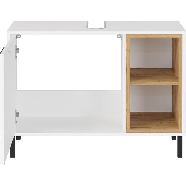 Biała niska szafka pod umywalkę w dekorze dębu 80x57 cm Loria – Germania-image-2