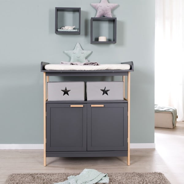 Antracytowa niska komoda dziecięca z przewijakiem 87x75 cm Berlin – Roba-image-1