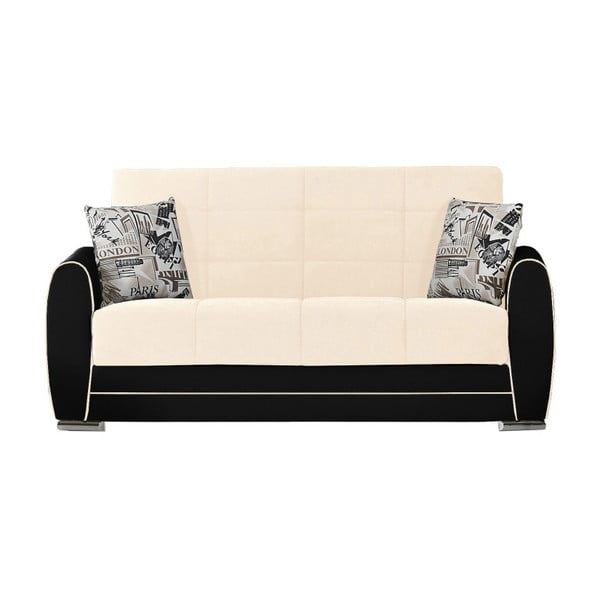 Jasnożółto-czarna dwuosobowa sofa rozkładana ze schowkiem Esidra Rest