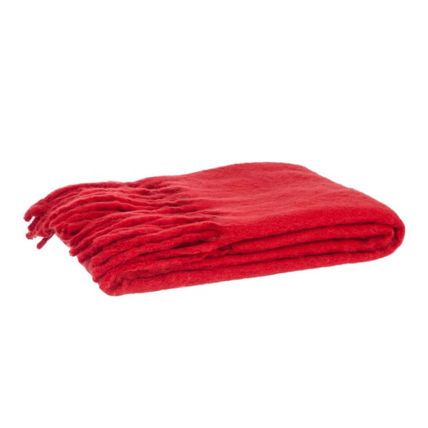 Wełniany koc Fringes Red, 125x150 cm