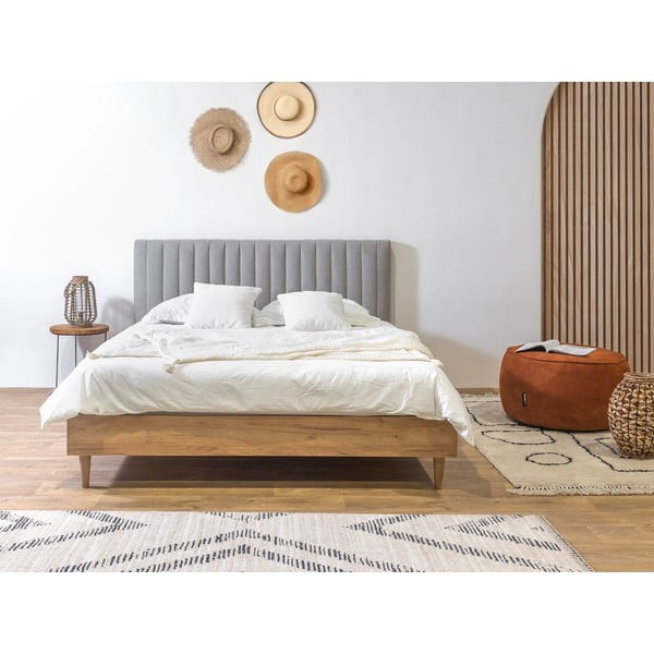 Jasnoszaro-naturalne łóżko dwuosobowe ze stelażem 180x200 cm Oceane – Bobochic Paris-image-2