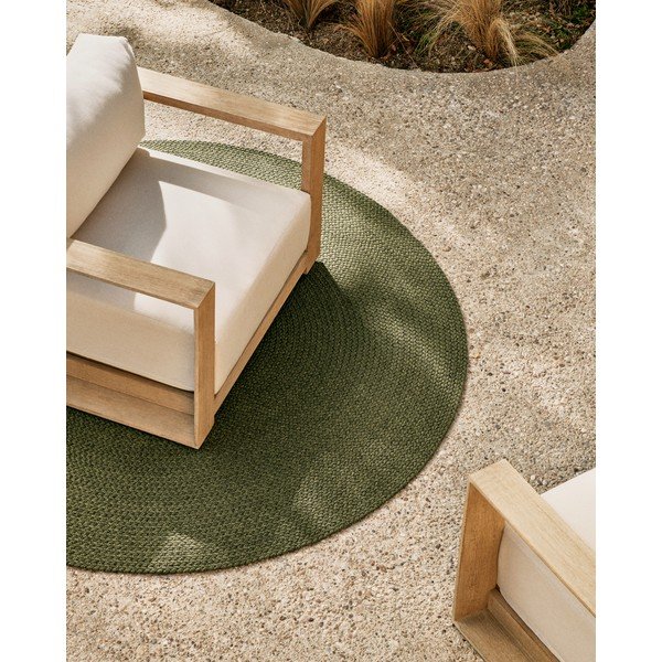 Zielony okrągły dywan odpowiedni na zewnątrz z włókien z recyklingu ø 150 cm Despas – Kave Home-image-1