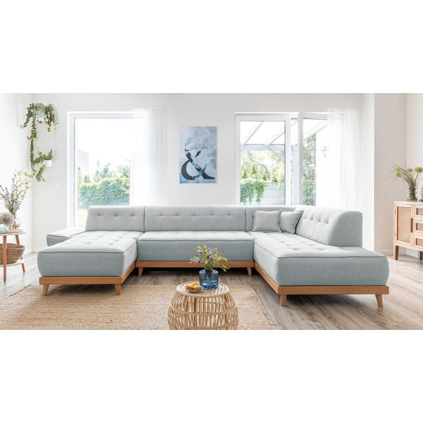 Jasnoszara rozkładana sofa w kształcie litery "U" Miuform Dazzling Daisy, prawostronna-image-1