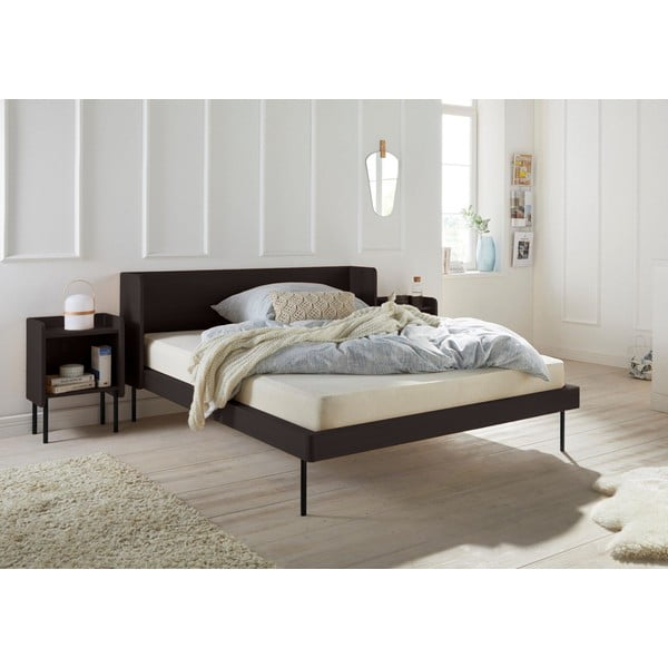 Czarne łóżko dwuosobowe w dekorze dębu 180x200 cm Wrap – Bonami Selection-image-1