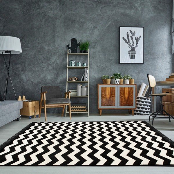 Czarny dywan Cihan Bilisim Tekstil Zig Zag, 140x215 cm-image-1