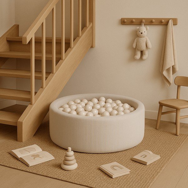 Kremowy sztruksowy basen z kulkami ø 90x30 cm Montessori – Meowbaby-image-2