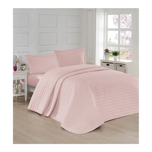 Różowa pikowana narzuta na łóżko dwuosobowe 220x240 cm Monart – Mijolnir