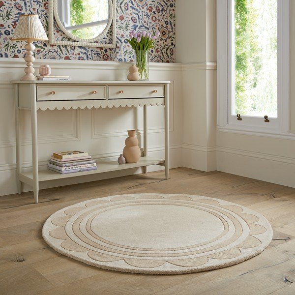 Naturalny wełniany okrągły dywan tkany ręcznie ø 120 cm Lois Scallop – Flair Rugs-image-1