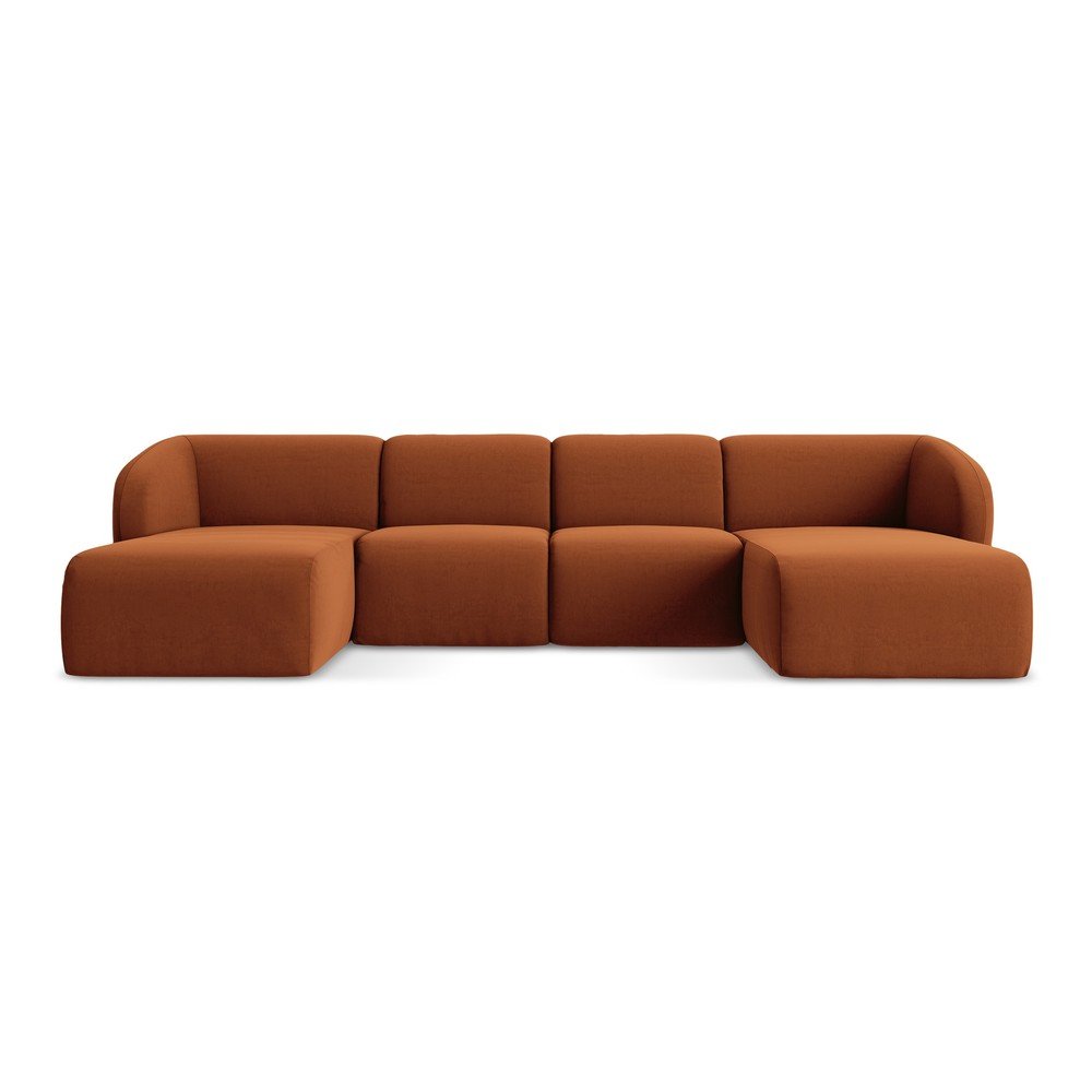 Aksamitny narożnik (w kształcie litery U) w kolorze terakoty Lani – Makamii