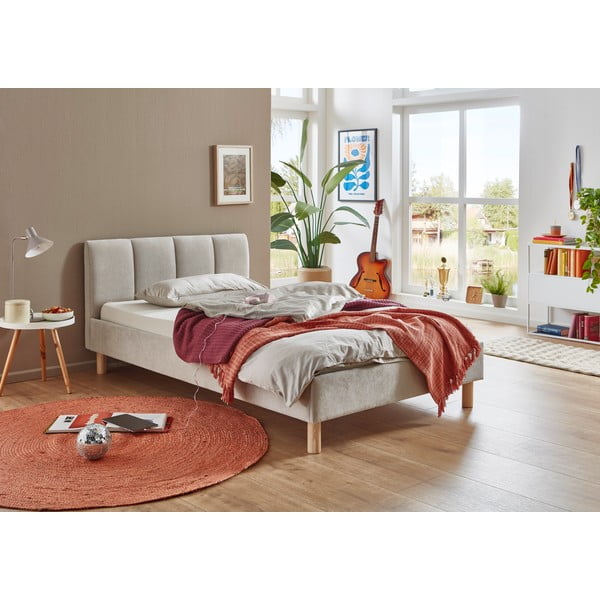 Beżowe tapicerowane łóżko jednoosobowe bez stelaża 120x200 cm Joker – Meise Möbel-image-1