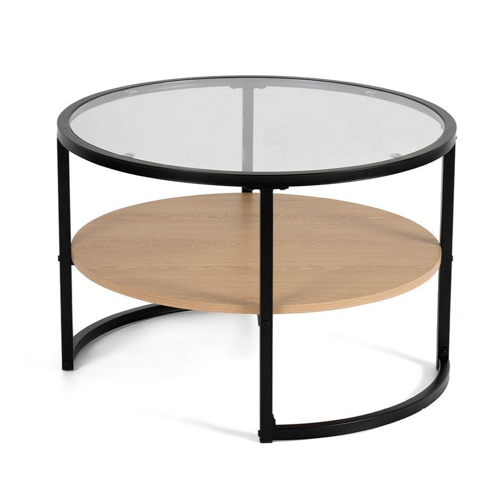 Czarno-naturalny okrągły stolik w dekorze dębu ø 68 cm Zanu – Bonami Essentials