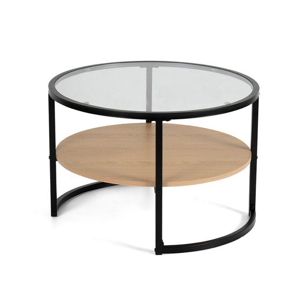 Czarno-naturalny okrągły stolik w dekorze dębu ø 68 cm Zanu – Bonami Essentials