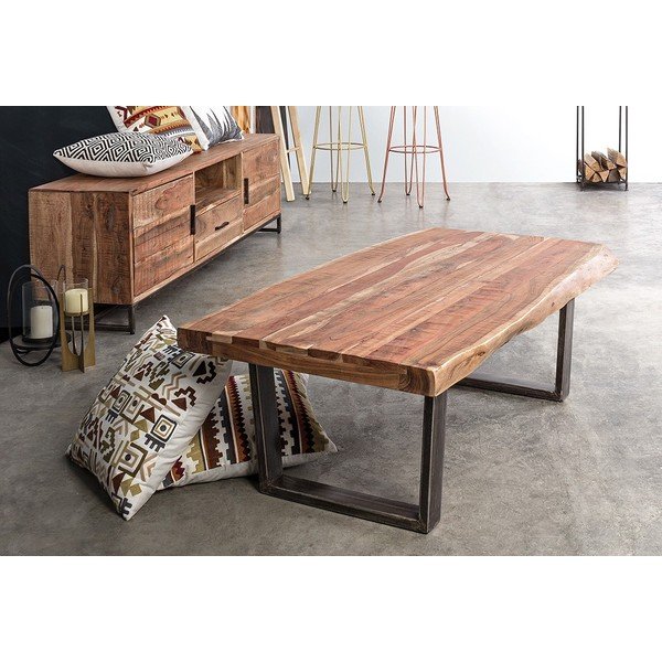Czarno-naturalny stolik z blatem z drewna akacjowego 70x120 cm Elmer – Bizzotto-image-4