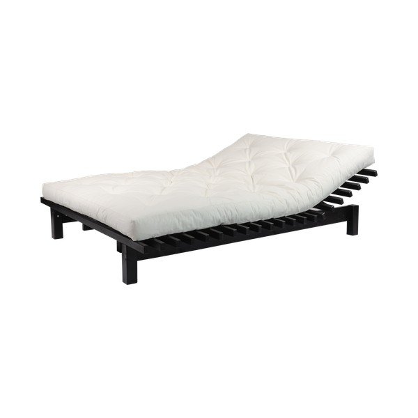 Łóżko dwuosobowe z drewna sosnowego z materacem Karup Design Blues Double Latex Black/Natural, 160x200 cm-image-1