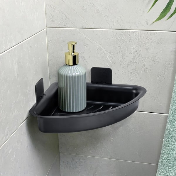 Czarna plastikowa półka łazienkowa bez wiercenia Parma – Allstar-image-1