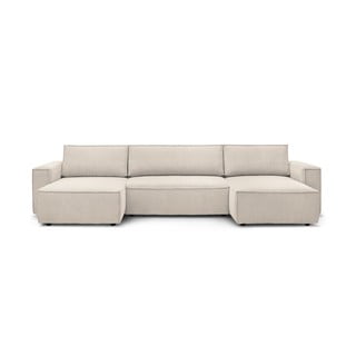 Kremowobiała sztruksowa sofa w kształcie litery U Bobochic Paris Nihad Panoramique