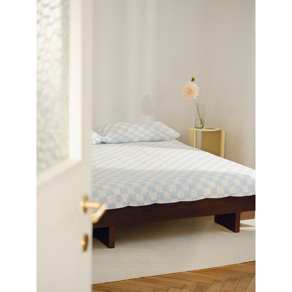 Jasnoniebiesko-kremowa poszwa na kołdrę jednoosobowa z satyny bawełnianej 140x200 cm Plu – noo.ma-image-4