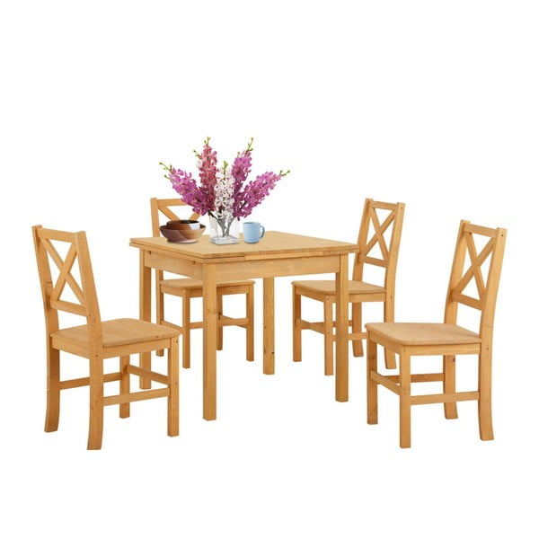 Stół z 4 krzesłami z drewna sosnowego Støraa Marlon