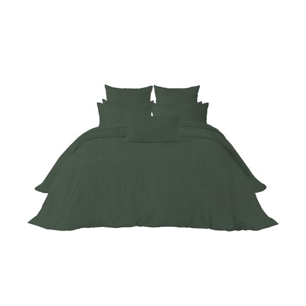 Zestaw ciemnozielonej poszwy i poszewki na poduszkę z perkalu bawełnianego L'Officiel Interiors Les Essentiels, 135x200 cm