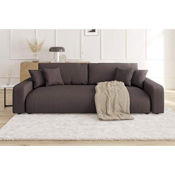 Brązowa sztruksowa rozkładana sofa ze schowkiem 234 cm Sara – Ropez-image-1