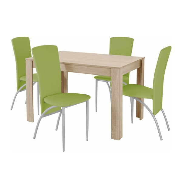 Komplet stołu i 4 zielonych krzeseł Støraa Lori Nevada Oak Green