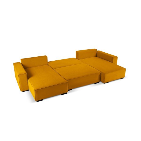 Żółta sztruksowa rozkładana sofa w kształcie "U" Mazzini Sofas Azalea-image-3