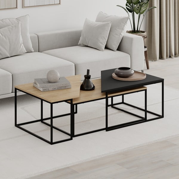 Stoliki z blatem w dekorze dębu zestaw 3 szt. 70x110 cm Titan – Marckeric-image-3