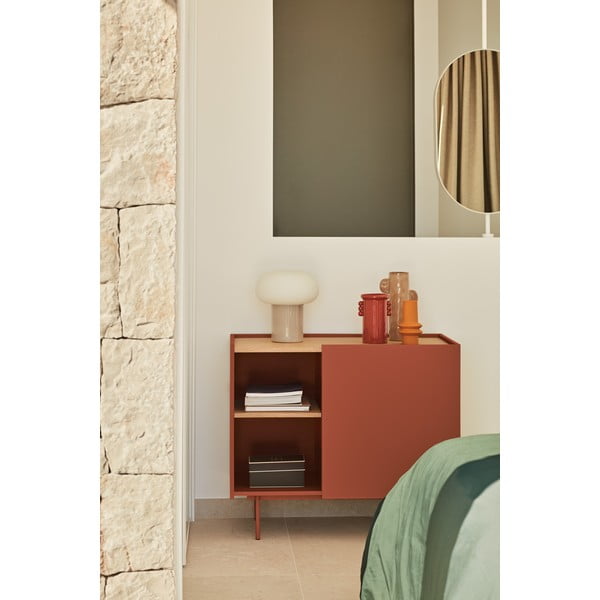 Ceglasto-naturalna niska komoda w dekorze dębu 90x78 cm Otto – Teulat-image-1