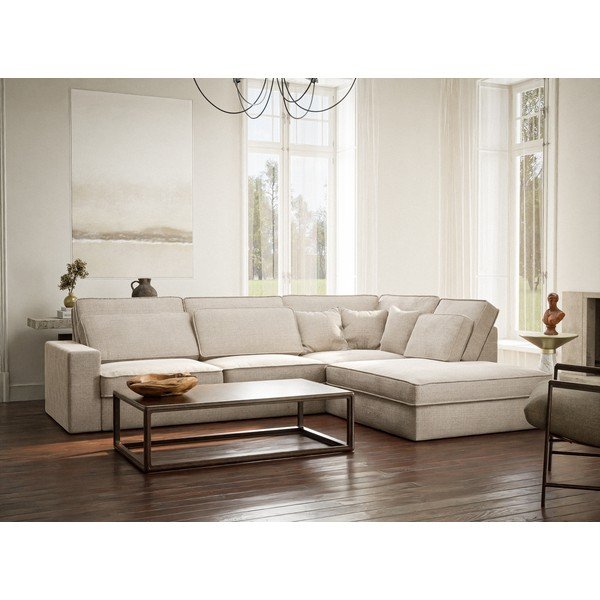 Kremowy narożnik z tkaniny szenilowej (prawostronny/w kształcie litery L) Kirou – Maison de Rêve-image-1