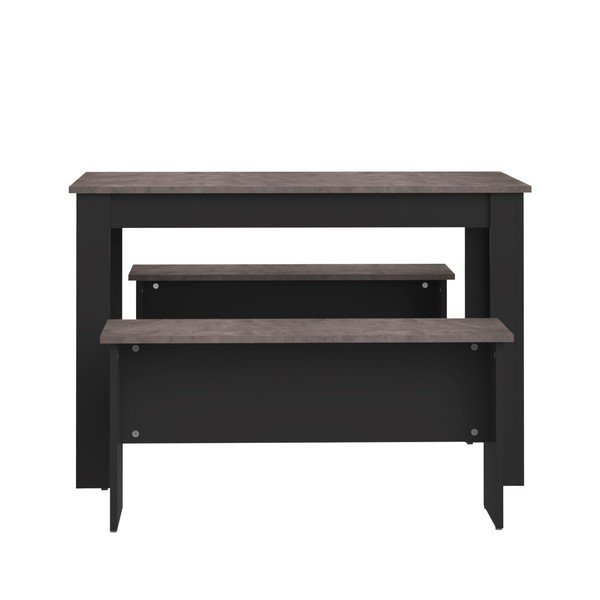 Komplet czarnego stołu i 2 ławek z blatem w dekorze betonu TemaHome Nice-image-3
